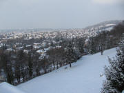 Blick vom Datler auf dem Schloberg am 12.2.2010 nach Norden auf Herdern - bei Schnee und -5 Grad
